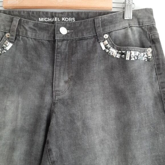 MICHAEL KORS / Jewelled Gem Pocket Cropped Skinny Jeans Grey Sz 10 - Picture 5 of 11